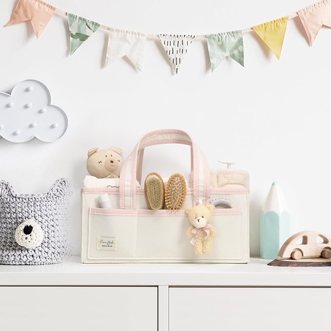 PeraBella Baby Diaper Caddy Organizer, XL Baby Basket Shower Gift Caddy, Portable Felt Changing Table Basket, Nursery Storage Bin, Newborn Boy and Girl Essentials for Registry, Car Diaper Organizer