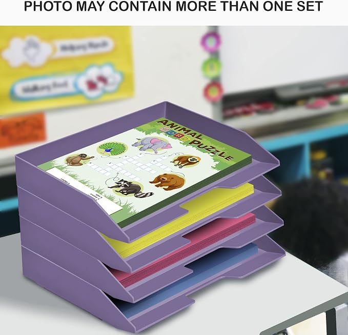 Acrimet 2 Tier Paper Organizer Letter Tray – Plastic Stackable Desk File Organizer, Side Load Paper Sorter for Letter/A4 Office File Folder Holder – Solid Purple