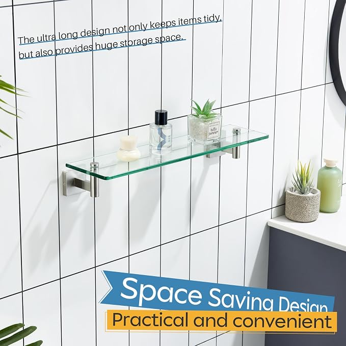 KOKOSIRI Floating Shelf Bathroom Wall Mount Shelves 20-Inch for Bedroom Living Room Kitchen Hanging Rack Brushed Stainless Steel 2 Pack B1105BR-L20-P2