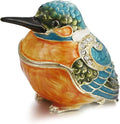 Hand Painted Enamel Kingfisher Trinket Box for Home Decor, Hinged Jewelry Organizer for Ring Earrings, Unique Figurine Keepsake Collectible Personalized Handmade Ornament Gifts (Blue Kingfisher)