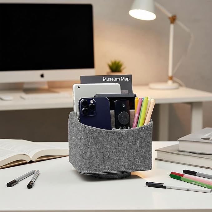 UnionBasic Rotating Desk Organizer, 360 Desk Spinning Caddy, Desktop TV Guide/Mail/Media/Remote Controller Holder Organizer, Barry Grey