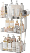 Akinbas 3 Tier Bathroom Organizer Countertop Makeup Perfume Tray Skincare Organizer Comes with Hair Dryer Rack and Toothbrush Holder for Bathroom Dresser Vanity (White)