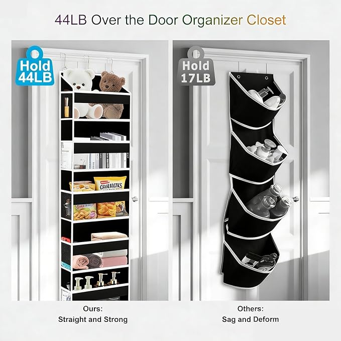 Over The Door Organizer Closet,5 Bins 10 Side Pockets,Hanging Organizer,Anti Tilt 44 lbs Load Door Organizers and Storage with Clear Window for Bedroom,Nursery,Rv,Bathroom,Camper(Pure Black)