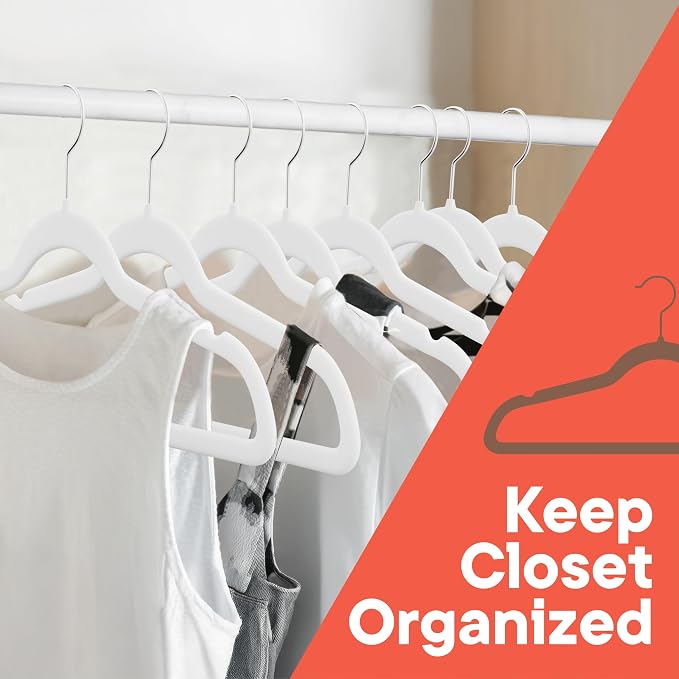 White Velvet Hangers 120 Pack – 360° Swivel Hook, Non-Slip and Space Saving Hangers, Heavy-Duty 11 lbs Weight Capacity - Smooth Velvet Finish for Crease-Free Clothes and Effortless Closet Organization