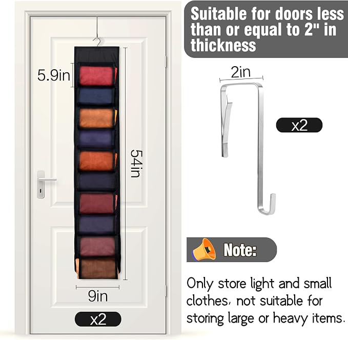 Aulock 2 Pack Legging Storage Organizer, Hanging Closet Organizer System, Black Clothes Closets Holder with 20 Roll Independent Compartments for Yoga T-Shirts Bras Socks Pants Tank Top Towel