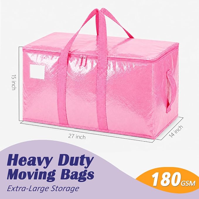Songrey Heavy Duty Moving Bags, 12 Pack Large Storage Bags with Zipper & Handles, Waterproof Totes Bags for Clothes Packing, Moving, College Supplies, Home Organization