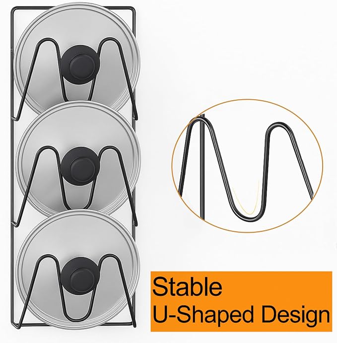 2 Pack Pot Lid Organizer Rack, 6-Tier Rustproof Pot Lids Organizer for Cabinet Door, No Drilling Pan Lid Organizers Door/Wall Mounted Pot Lid Holders for Kitchen Storage
