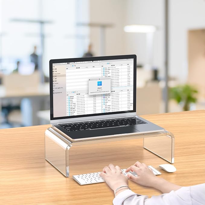 Acrylic Monitor Stand Riser L14''xW7.5''xH4'' Acrylic Laptop Stand for Desk Clear Computer Monitor Stand for Desk Accessories White Aesthetic Decorations for Office Home iMac Organizer