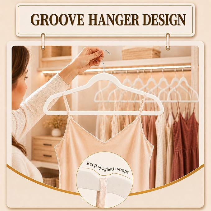 Velvet Hangers 50 Pack, Non Slip Clothes Hangers with Shoulder Notches, Slim Felt Hanger with 360° Swivel Hook, Space-Saving, Heavy Duty, for Coat, Shirt, Pants, Dress, Suits, White