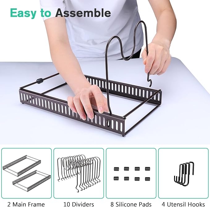 Puricon Expandable Pot and Pan Organizer for Cabinet with 10 Dividers, Adjustable Pots and Pans Organizer Rack Pan Lid Cookware Bakeware Baking Storage Holder for Kitchen Countertop Pantry -Bronze | 10 Dividers, Adjustable, Lid Cookware Bakeware Baking...