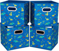 Cloth Storage Bins Set of 4 Thick Fabric Drawers Foldable Cubes Basket Organizer Container with Dual Metal Handles for Shelf Cabinet Bookcase Boxes Sky-Blue 13x13x13 inch
