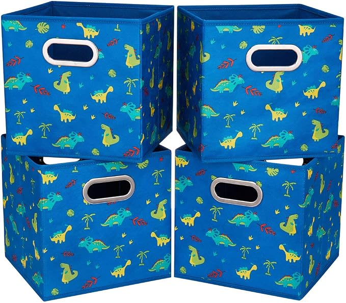 Cloth Storage Bins Set of 4 Thick Fabric Drawers Foldable Cubes Basket Organizer Container with Dual Metal Handles for Shelf Cabinet Bookcase Boxes Sky-Blue 13x13x13 inch