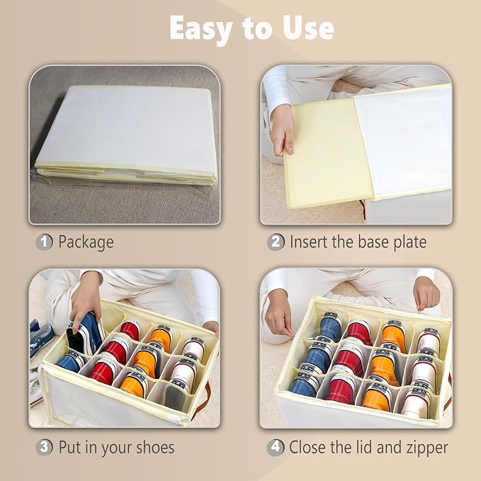 Patinao 3 Pack Shoe Storage Box Organizer for Closet - 36 Cell Space Saver Shoes Containers Bin with Clear Lids Stackable, Can Fit Ottoman, Foldable Shoe Rack Cabinet Cubby for Wardrobe