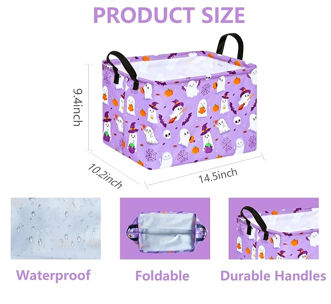 Halloween Empty Storage Basket with Handles Open Gifts&Candy Spooky Basket stuffers for Kids Baby Collapsible Women Organizer Bins Toys Boxes for Shelves Home Office