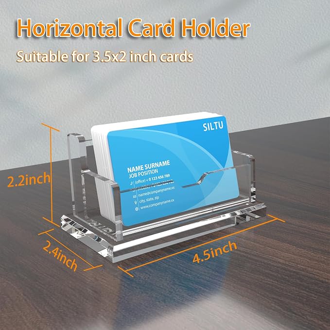 SILUT Business Card Holder for Desk, Horizontal Acrylic Business Card Holder, Clear Card Holder, Business Card Organizer for Office Exhibition - 1 Slot with 50 Cards Capcity