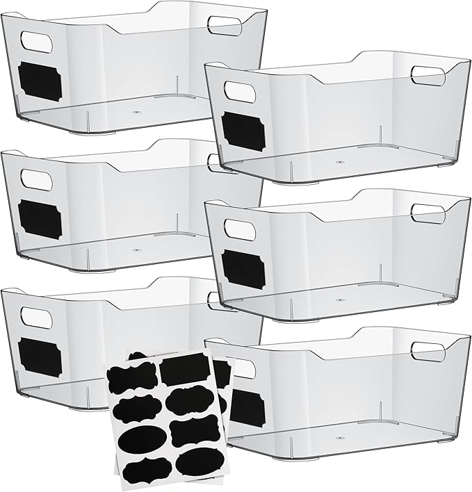 ShelfShaper Plastic Clear Storage Bins with Labels, Home Freezer Refrigerator Pantry Organizers and Storage Containers Fridge Organizer Bins Kitchen Organization Cabinet Medicine Bin for organizing