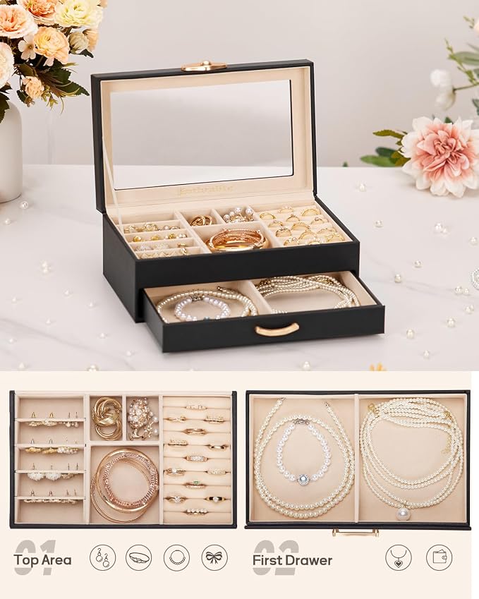 Enthralite Jewelry Box with 1 Drawers : Jewelry Display Organizer for Earrings Necklaces - Gift for Girls Women | Black