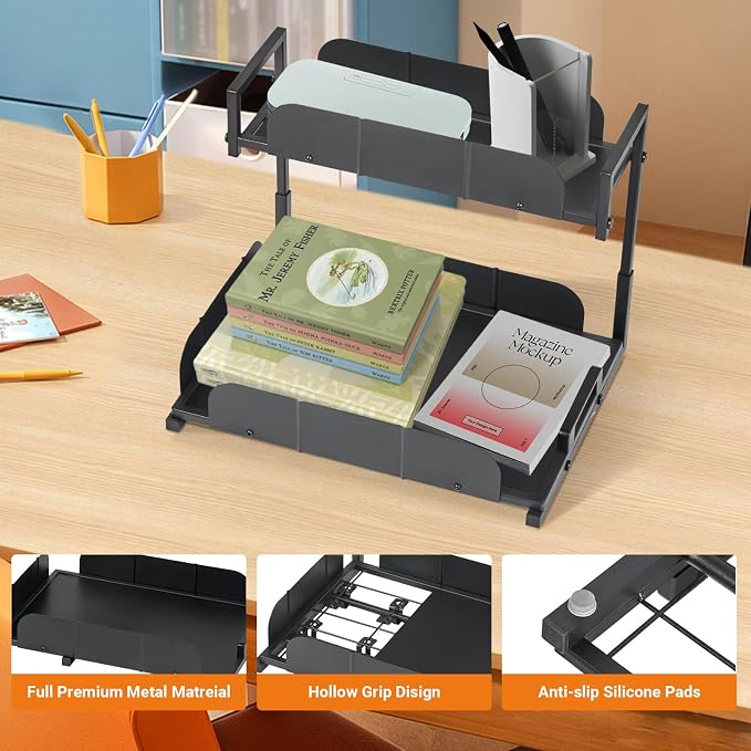 Under Kitchen Sink Organizer, 2 Tier Metal Pull Out, 2 Pack | Sliding Drawer, Heavy Duty, Bathroom Organizers and Storage Shelf, For Home, Laundry, Office