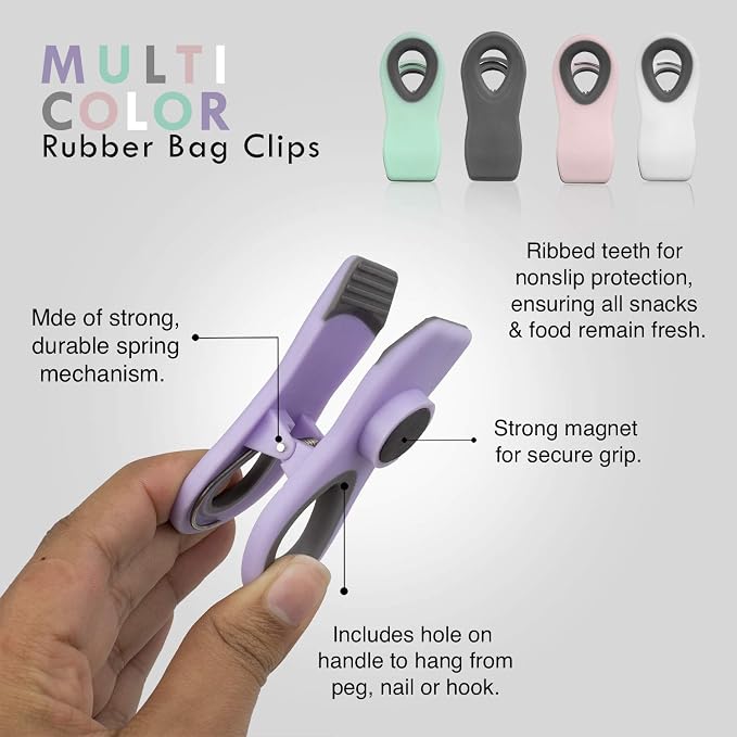 COOK WITH COLOR Chip Bag Clips with Magnet for Food Storage with Airtight Seal Grip for Bread Bags, Snack Bags and Food Bags