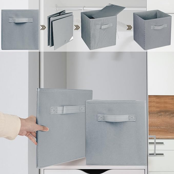 2 Pcs Storage Cubes, 10.5 Inch Collapsible Storage Bins, Fabric Foldable Bins for Organization, Durable Storage Bins for Closet, Shelves, Offices (Grey)