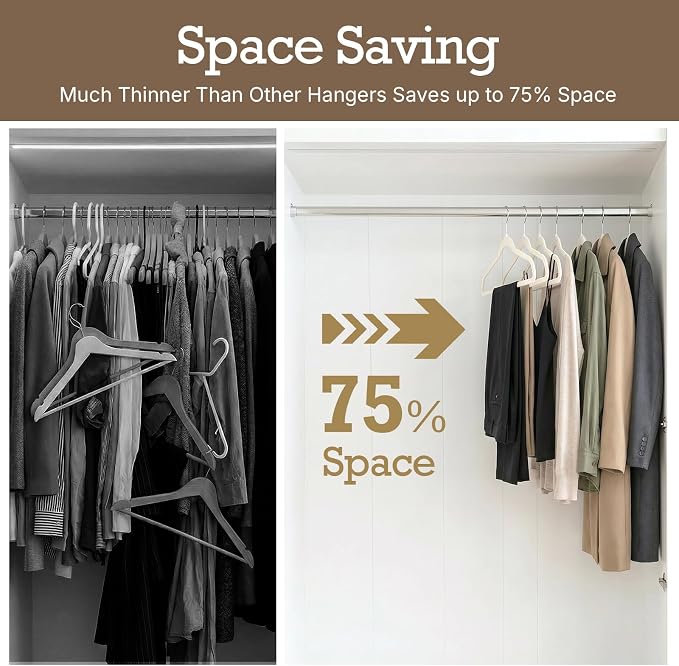 HOUSE DAY Ivory Velvet Hangers 40 Pack, Non Slip Clothes Felt Hanger Heavy Duty for Coat, Premium Slim Space Saving Suit Hangers for Closet Organizer, 360° Rotating Silver Hook