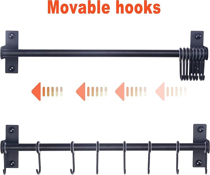 Dseap Pot Rack - Pots and Pans Hanging Rack Rail with 8 Hooks, Double Bars, Pot Hangers for Kitchen, Wall Mounted,Black
