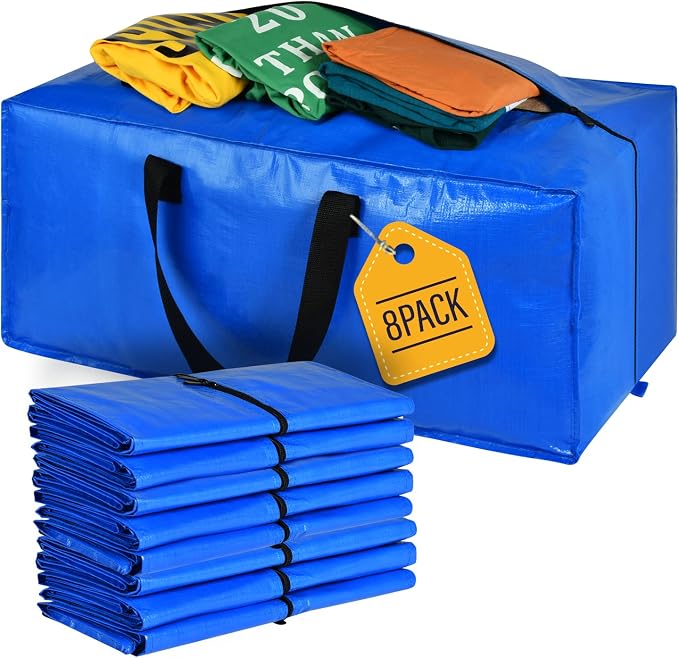Moving Bags, Storage Totes, Extra Large Storage Bags for Moving Supplies, College Dorm Essentials, Bedroom Closet, Packing Bags with Backpack Handles Zipper Compatible with IKEA Frakta Cart（8 Pack） | 8 Pack Extra Large Storage Bags Totes Moving Boxes P...