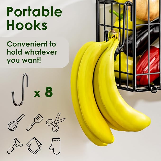 4-Pack Magnetic Fridge Shelf, Black Fruit Basket Potato Storage | Magnetic Shelf Refrigerator Organizer for Fruit & Veggie, Potato Onion Storage Bin; Multi-Use For Kitchen, Pantry & Laundry