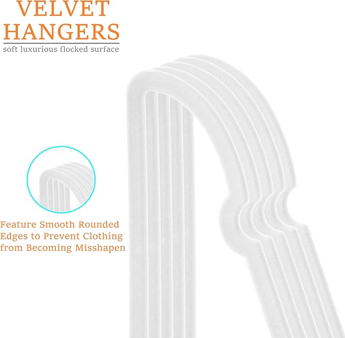 Velvet Hangers 20 Pack,16 Inch Non Slip Adult Heart Hanger (White) | 360° Swivel Hooks, Cascade Design, Space Saving