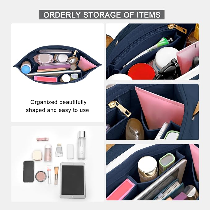 LOUKAYCCI Purse Organizer Insert for Longchamp Le Pliage L Handbag Insert Felt Long Champ Tote Bag Organizer Insert with Cup (DarkBlue, Large)