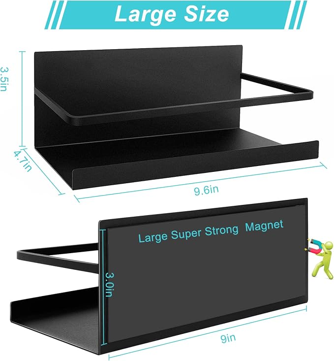2 Pack Premium Quality Magnetic Spice Rack for Refrigerator, Strong Magnetic Spice Rack for Holding Jars, Perfect Space Saving Magnetic Shelf