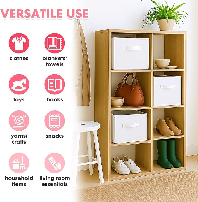 PowerKing Collapsible Storage Cubes with Handles, Fabric Foldable Bins for Closet Shelves, Durable Organization Storage Bins, 10.5'' x 11'' x 10.5'' (2Pack, White)
