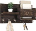 Lwenki Mail Organizer for Wall Mount – Key Holder with Shelf Includes Letter Holder and Hooks for Hallway Farmhouse Decor – Rustic Wood with Flush Mounting Hardware (16.5” x 9.1” x 3.4”) (Brown)