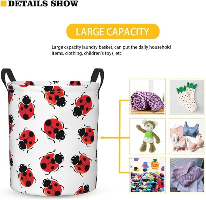 Ladybug Laundry Basket,Laundry Hamper,Collapsible Storage Bin, Oxford Fabric Clothes Baskets,Nursery Hamper For Home,Office,Dorm,Gift Basket