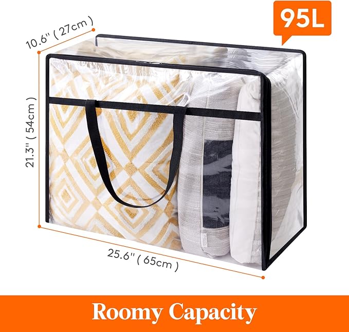 Lifewit 2 Pack Clear Clothes Storage Bags, 95L Plastic Blanket Storage Bag, Vinyl Foldable Moving Bags with Zipper, Closet Organizers and Storage Containers for Bedding, Duvet, Comforter