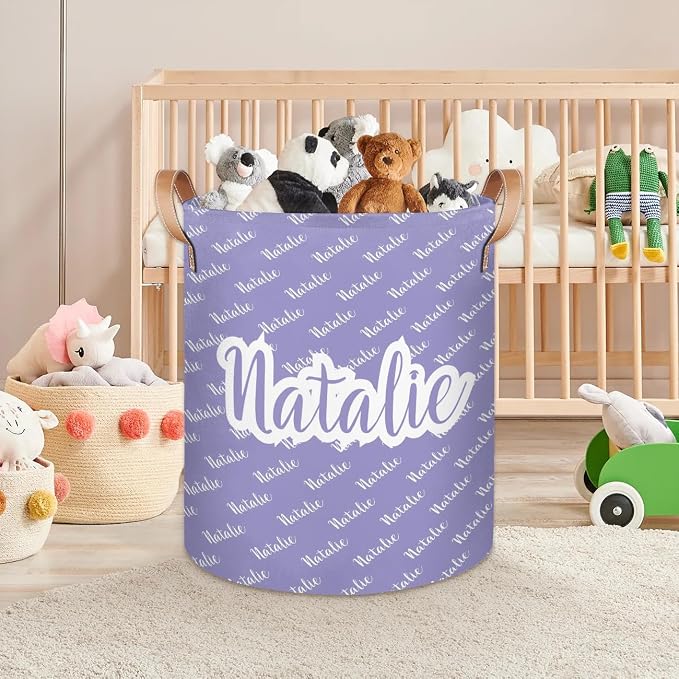 Personalized Laundry Basket, Custom Gift Laundry Hamper, Collapsible Nursery Waterproof Laundry Baskets, Dirty Clothes Toy Hamper with Handles Purple Name