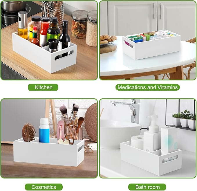 DRASTAR Pantry Organization and Storage Bins, Seasoning Packet Organizer with Removable Dividers,Wooden Storage Caddy for Kitchen, Pantry, Cabinet, Countertop, White