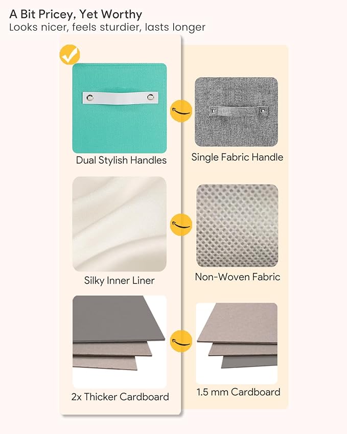 Cube Storage Bins | 10.5"x10.5"x11", Macaron & White, 6 Pack | Multi-Size | 2X Thick Support Board | Vegan Leather Handles | 7.7 oz/yd² Fabric | 11"x11" Drawer Insert Basket