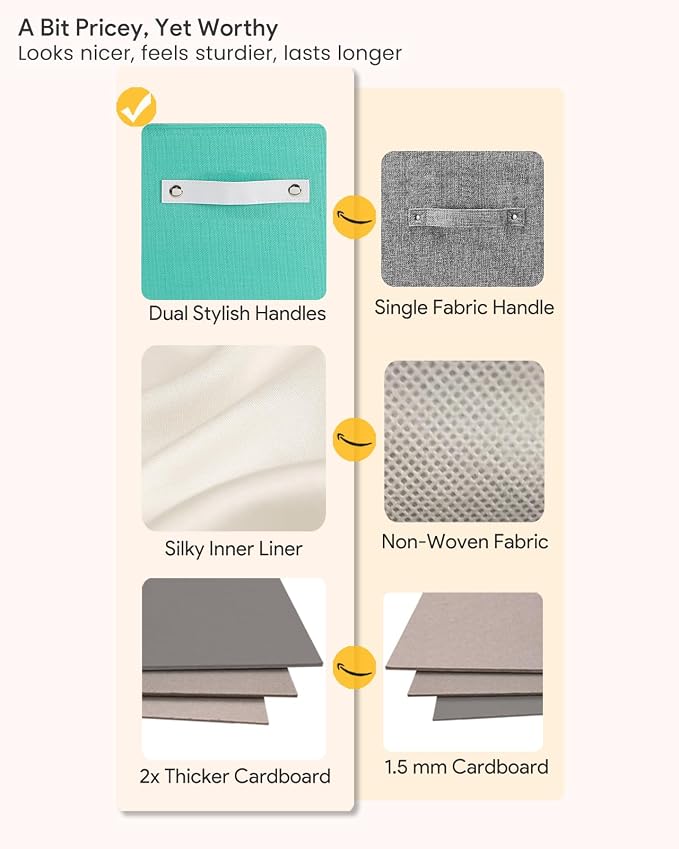 Cube Storage Bins | 13"x13"x13", Macaron & White, 6 Pack | Multi-Size | 2X Thick Support Board | Vegan Leather Handles | 7.7 oz/yd² Fabric | 13"x13" Drawer Insert Basket