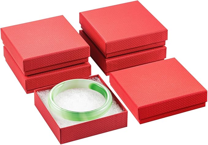 Magicool 40 Pack Red Cardboard Jewelry Boxes with Lids and Cotton, 3.5x3.5x1 Inch, Perfect for Earrings, Bracelets, Necklaces, Rings, Gifts