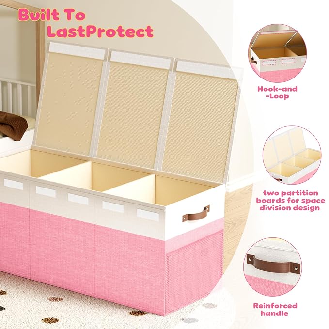 Dayacoco Extra Large Toy Box Chest with Lids, Collapsible Sturdy Kids Toy Storage Organizer Boxes for Boys Girls, Collapsible Sturdy Toys Chest Storage Organizer Bin Basket, Pink