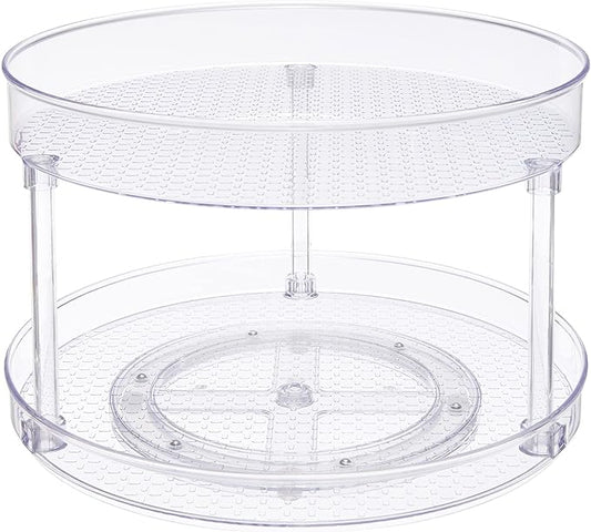 Amazon Basics 2 Tier Lazy Susan Turntable Organizer for Condiments, 12" Diameter, Clear