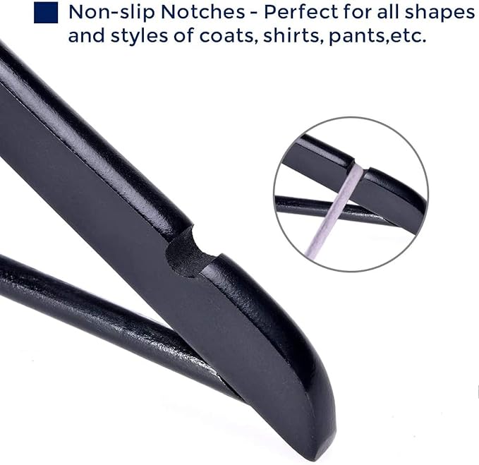 JS Hanger Wooden Coat Hangers, 20 Pack High Grade Wood Suit Hangers with Non Slip Pant Bar - Extra Smooth and Splinter Free Black Finish Wooden Suit Hangers for Closet Organization