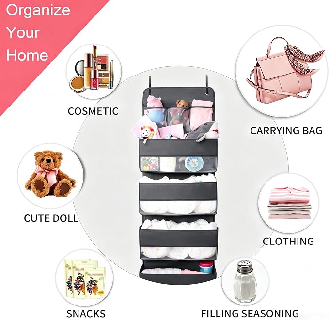 Jay-Chi Over Door Hanging Organizer Storage - 7 Large Pockets Closet Bathroom Organizer Perspective Window Wall Mount Rack for Clothes Sundries(Grey)