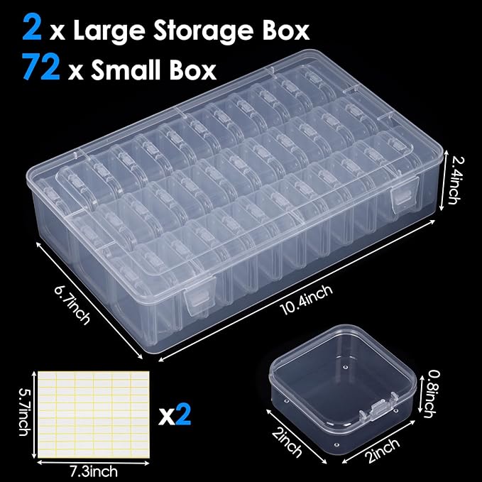 Bead Organizer Box 72 Pcs Small Clear Plastic Containers for Craft Jewelry