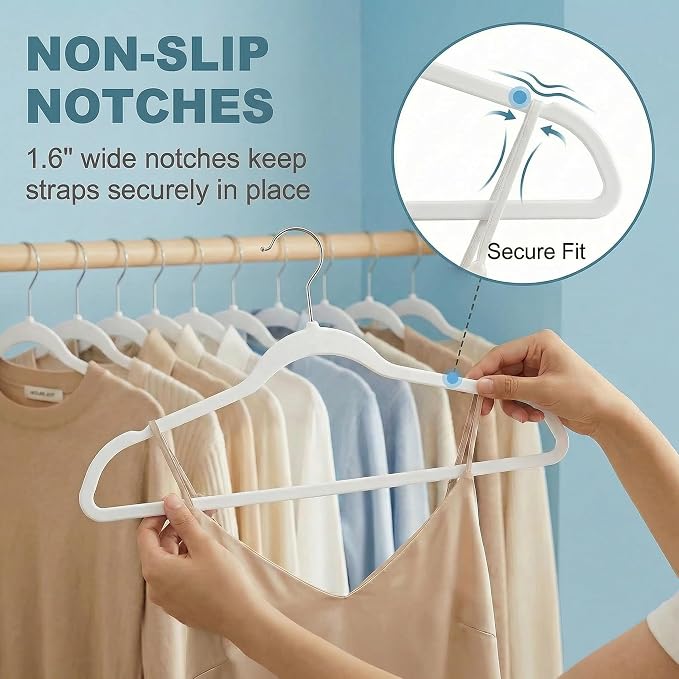 HOUSE DAY Ivory Plastic Hangers 50 Pack - Ultra-Thin Heavy Duty Non-Velvet | Hangers with 360° Swivel Hook & Non Slip Notches - Slim Space Saving Clothes Hangers Ideal for Dresses Coats Shirts Jackets