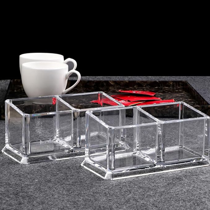 Acrylic Tea Bags Holder Coffee Sugar Bag Case Guest Room Storage Boxes - Holder for Tea Bags, Small Packets, Sweeteners,Sugar Packet, Coffee, Condiment (L16.6*W8.2*H7.5cm)