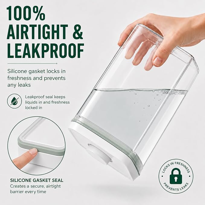 12 Pcs Pop Airtight Food Storage Containers with Lids Stackable Containers for Kitchen Pantry Organization Ideal for Cereal Snacks Flour Sugar Coffee and Spaghetti, 3.4Qt, 2.8Qt, 2.1Qt, 1.2Qt