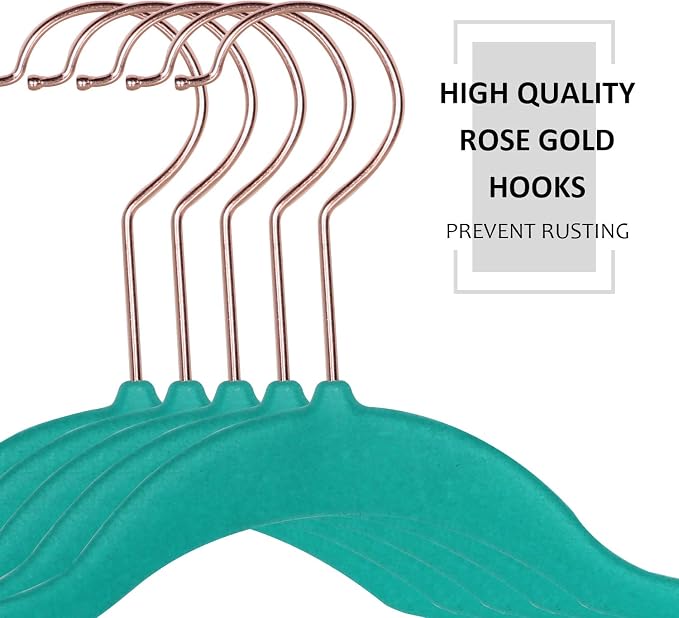 VECELO Premium Velvet Clothes Hangers Suit Heavy Duty (50 Pack)-Non Slip & Space-Saving with 6 Finger Clips & Tie Rack Excellent for Men and Women,Teal