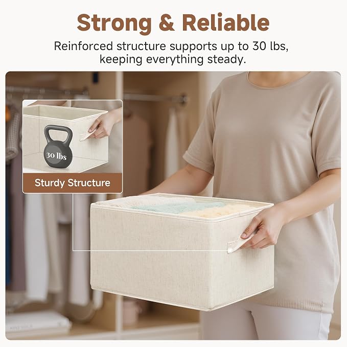 StorageWorks Storage Baskets for Shelves, Fabric Storage Bins, Closet Organization and Storage Basket, Organizer Bins for Clothes, Beige (NaturWeave Fabric), 3-Pack, Large